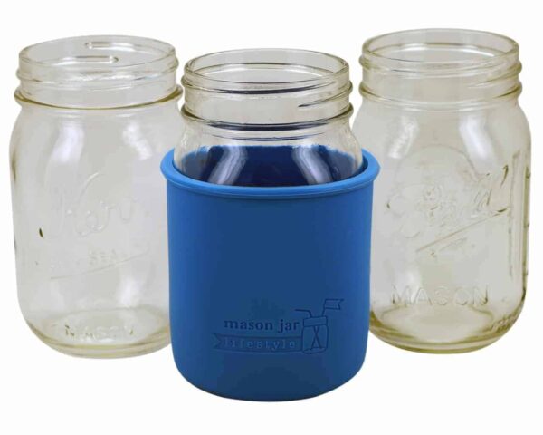 Silicone Sleeve for Regular Mouth Pint 16oz Mason Jars - BRIGHT BLUE